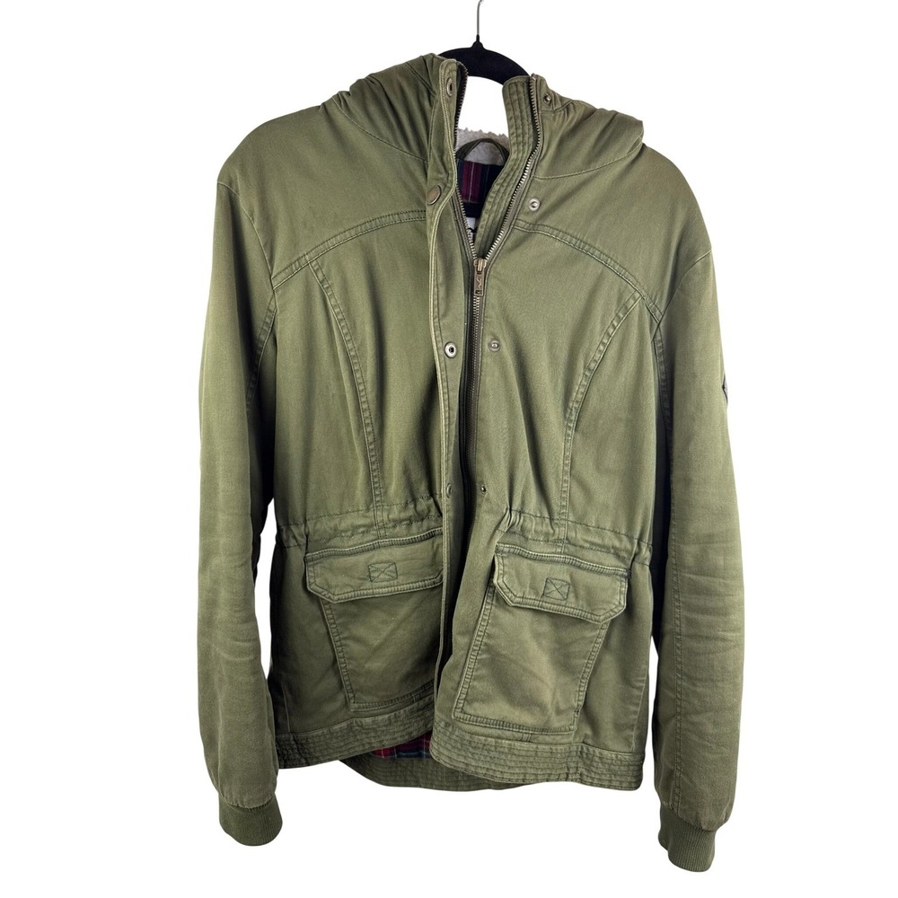 Hollister Heritage Collection Utility Jacket Olive Green Sherpa Hood Plaid XL - Picture 1 of 8
